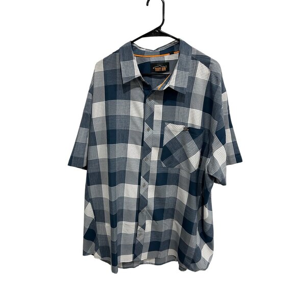 Orvis Trout Bum Plaid Short Sleeve Button Front Shirt Blue White Sz XXL Preppy - Picture 1 of 11